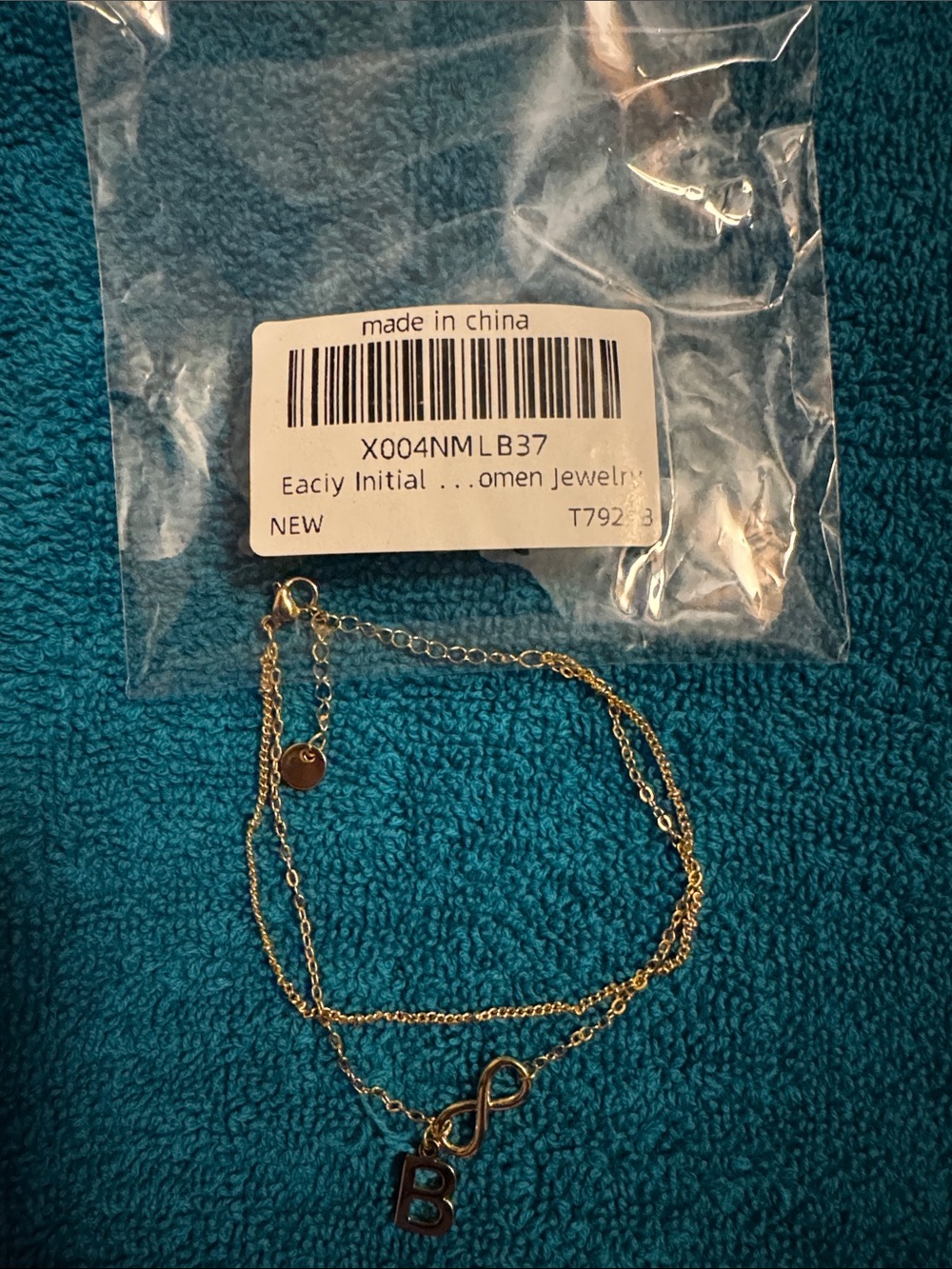 Gold Initial 'B' Infinity Double-Layer Bracelet
